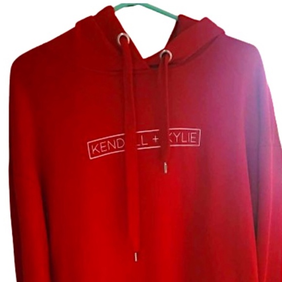 KENDALL AND KYLIE Red Oversized Drawstring Hoodie Size Large - Picture 5 of 8
